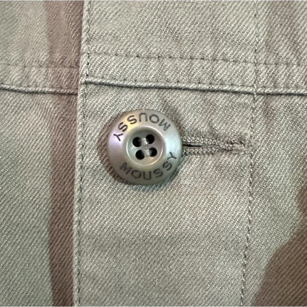 Moussy Olive Green Military Utility Button Front Jacket Logo Belted‎ Size Free